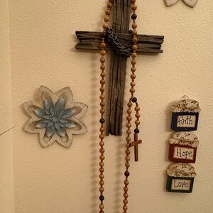 47” Large Wooden Wall Rosary – Rustic Christian Prayer Beads with Cross